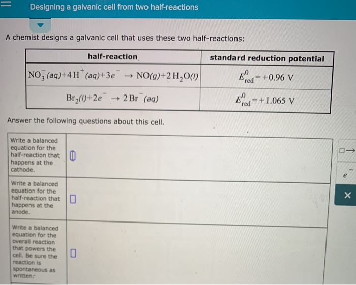 Solved Designing a galvanic cell from two halfreactions A