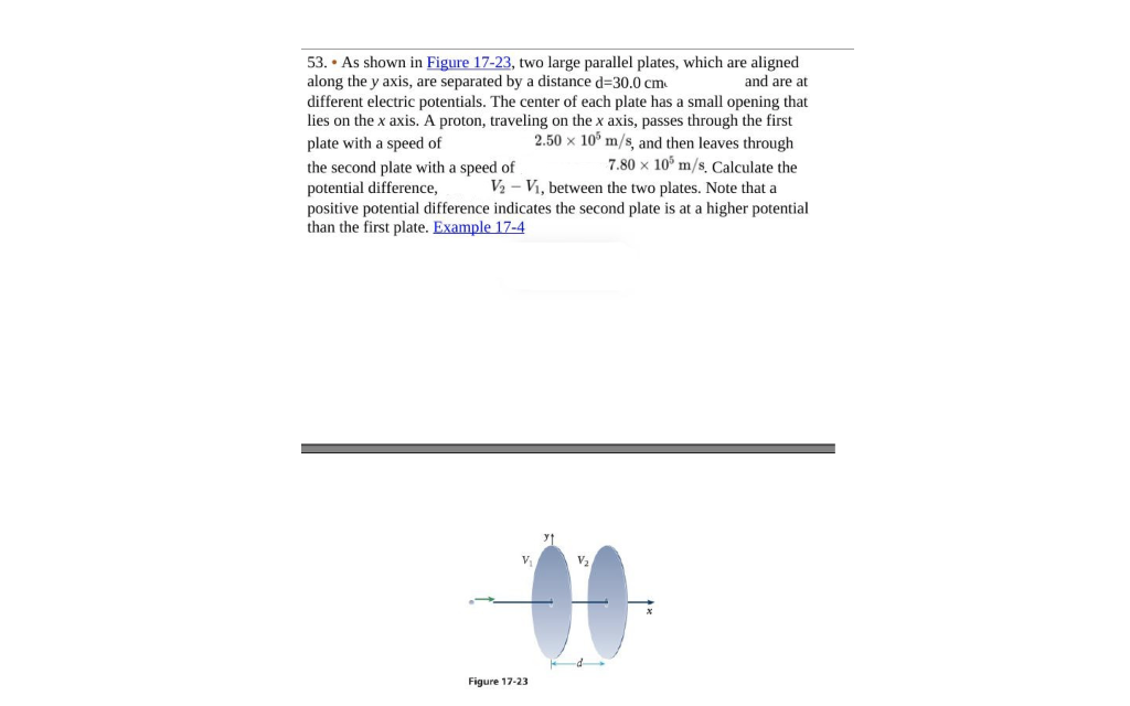 Solved 53. • As shown in Figure 17-23, two large parallel | Chegg.com