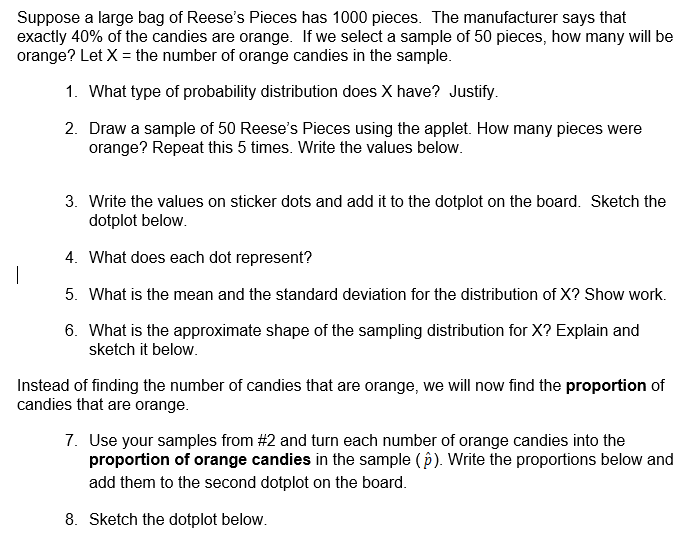 Suppose a large bag of Reese's Pieces has 1000 | Chegg.com