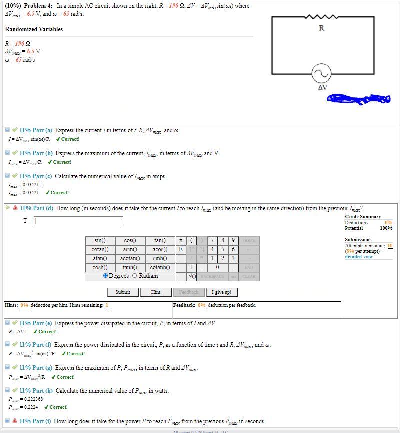 Solved 10 Problem 4 In A Simple Ac Circuit Shown On T Chegg Com