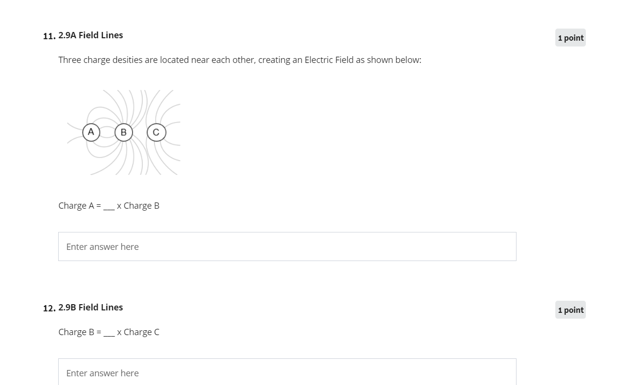 Solved 11. 2.9A Field Lines 1 point Three charge desities | Chegg.com