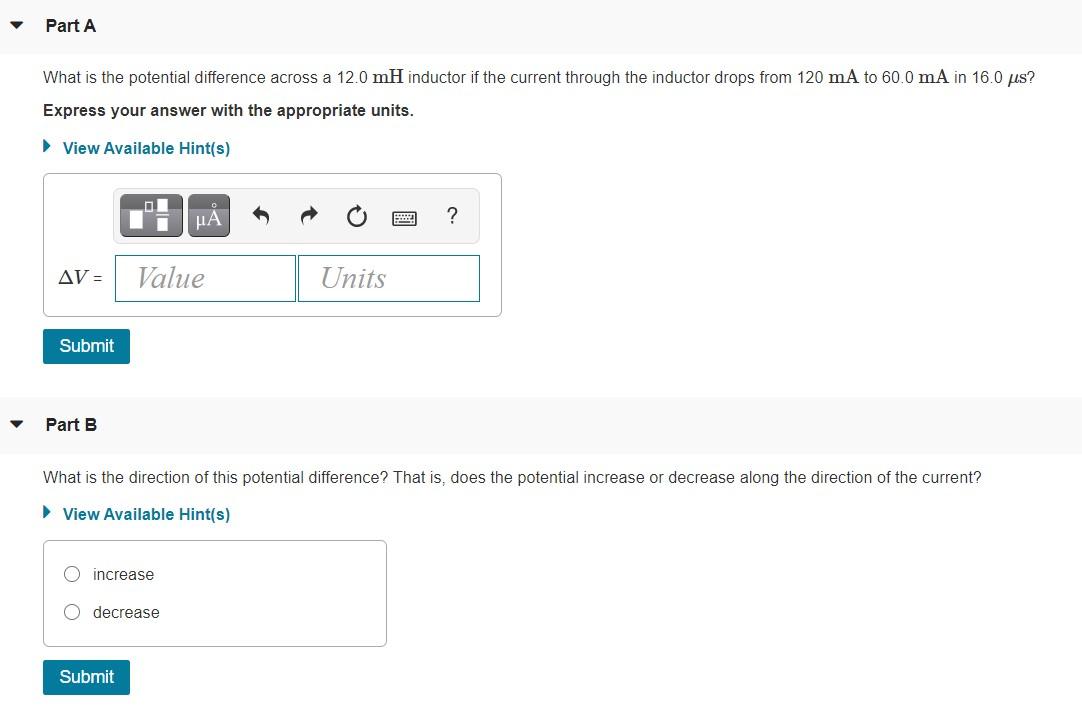 Solved Part A What is the potential difference across a 12.0 | Chegg.com