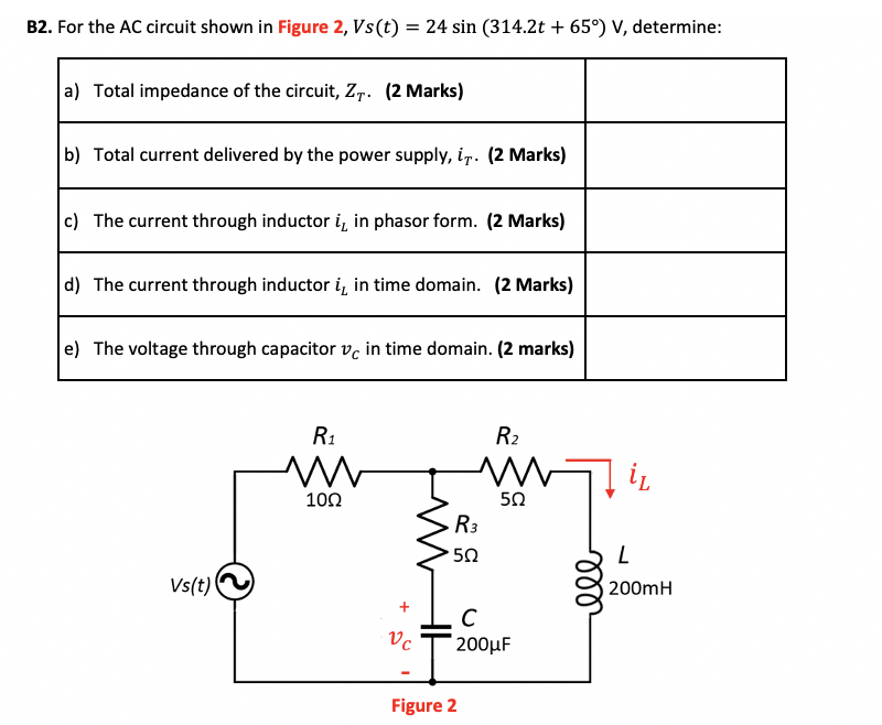 Solved B2. For the AC circuit shown in Figure 2, Vs(t) = 24 | Chegg.com
