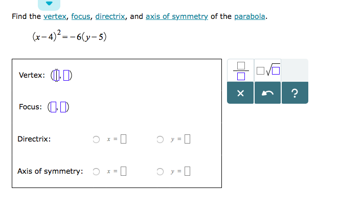Solved Find the vertex, focus, directrix, and axis of | Chegg.com