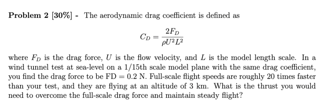 Solved Problem 2 [30%] - The aerodynamic drag coefficient is | Chegg.com