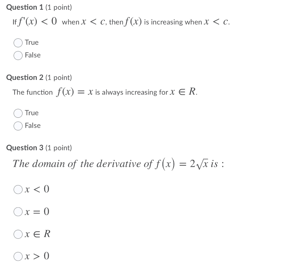 Solved Question 1 1 Point If F X 0 When X C Then Chegg Com