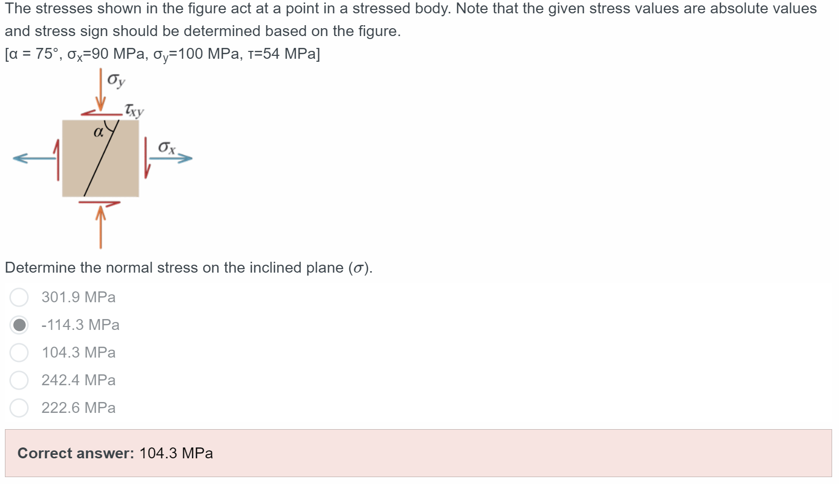 Solved The stresses shown in the figure act at a point in a | Chegg.com