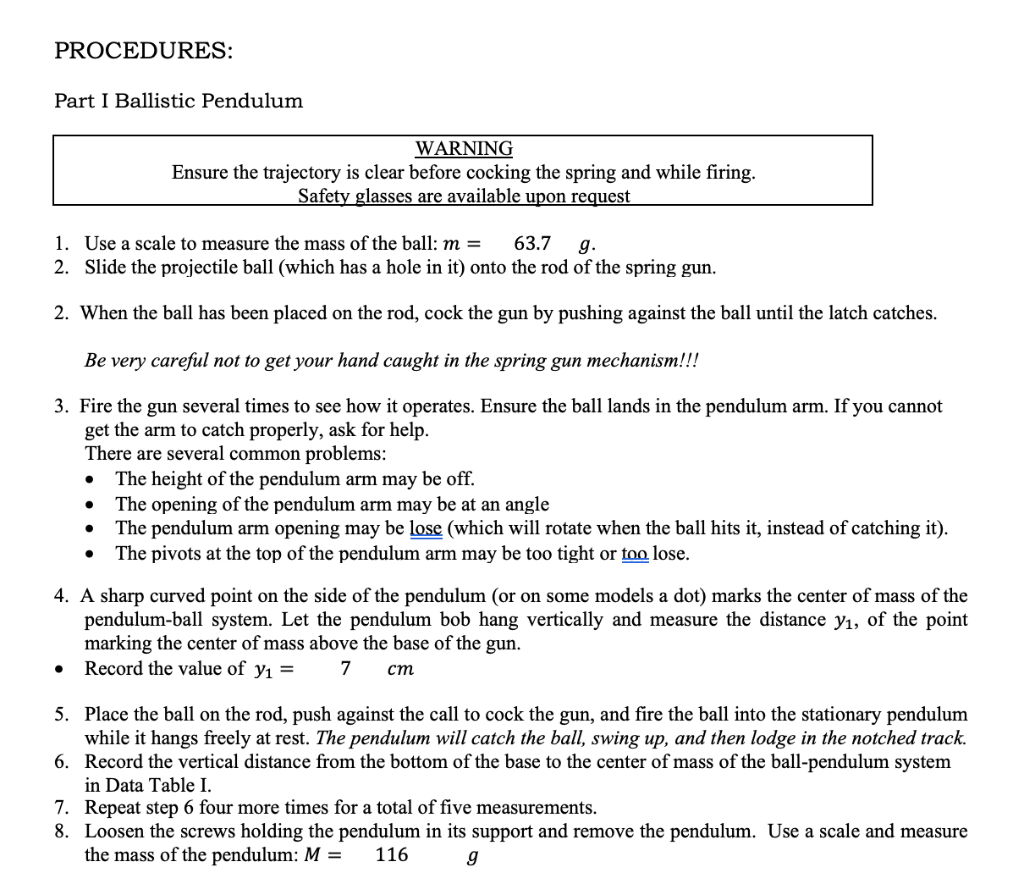 Lab "The Ballistic Pendulum." The Ballistic Pendulum | Chegg.com