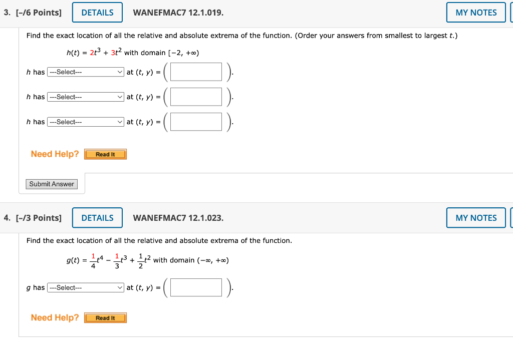 Solved Find the exact location of all the relative and | Chegg.com