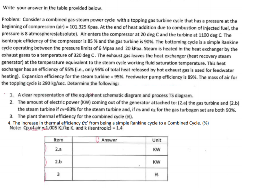 Solved Consider A Combined Gas Steam Power Cycle With A | Chegg.com