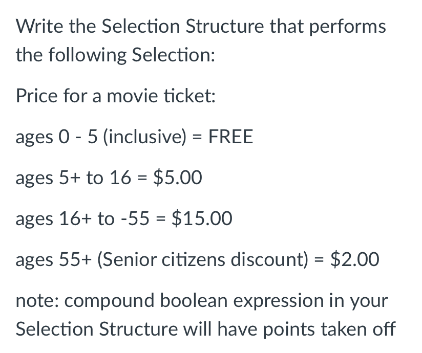 Solved Write the Selection Structure that performs the | Chegg.com