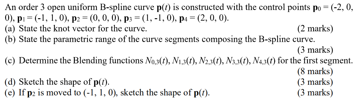 Solved An Order 3 Open Uniform B-spline Curve P(t) Is | Chegg.com