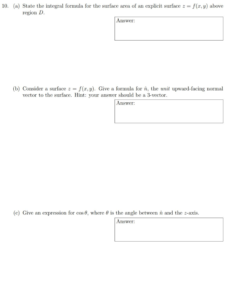 Solved 10. (a) State the integral formula for the surface | Chegg.com