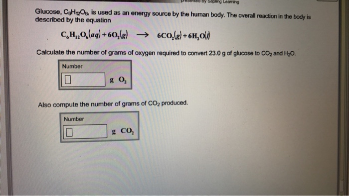 Solved Glucose, C_6H_12O_6, is used as an energy source by | Chegg.com