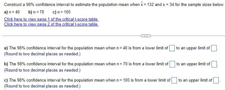 Solved Construct a 98% confidence interval to estimate the | Chegg.com
