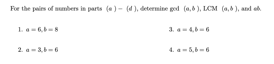 Solved For the pairs of numbers in parts (a)−(d), determine | Chegg.com