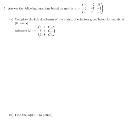 Solved 5 1. Answer The Following Questions Based On Matrix A | Chegg.com