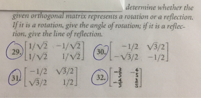 Solved determine whether the given orthogonal matrix | Chegg.com