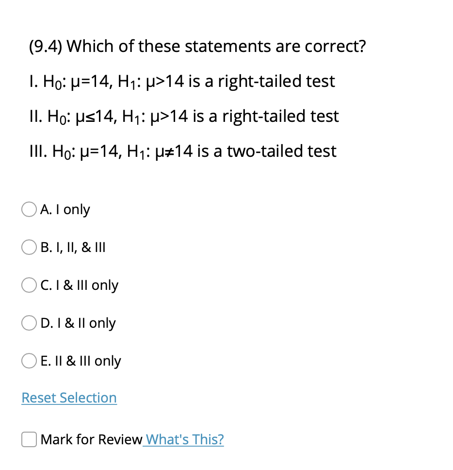 Solved (9.4) Which of these statements are correct? 1. Ho: | Chegg.com