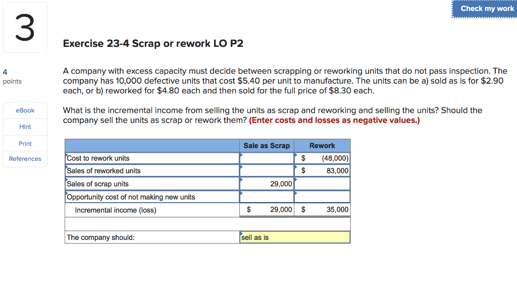 Solved Check my work Exercise 234 Scrap or rework LO P2
