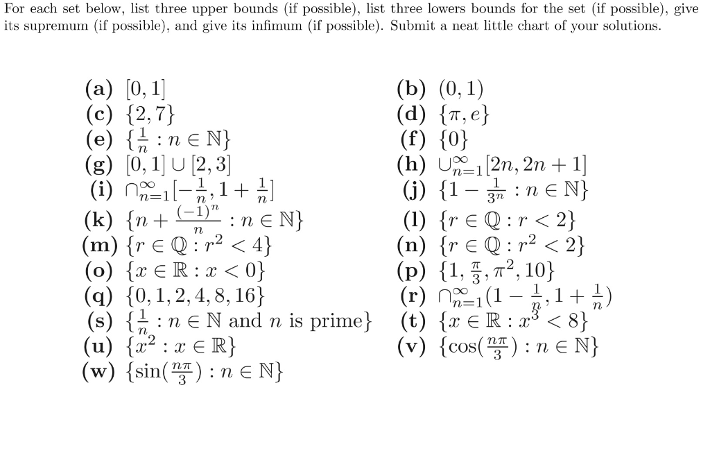 Solved For Each Set Below List Three Upper Bounds If Po Chegg Com