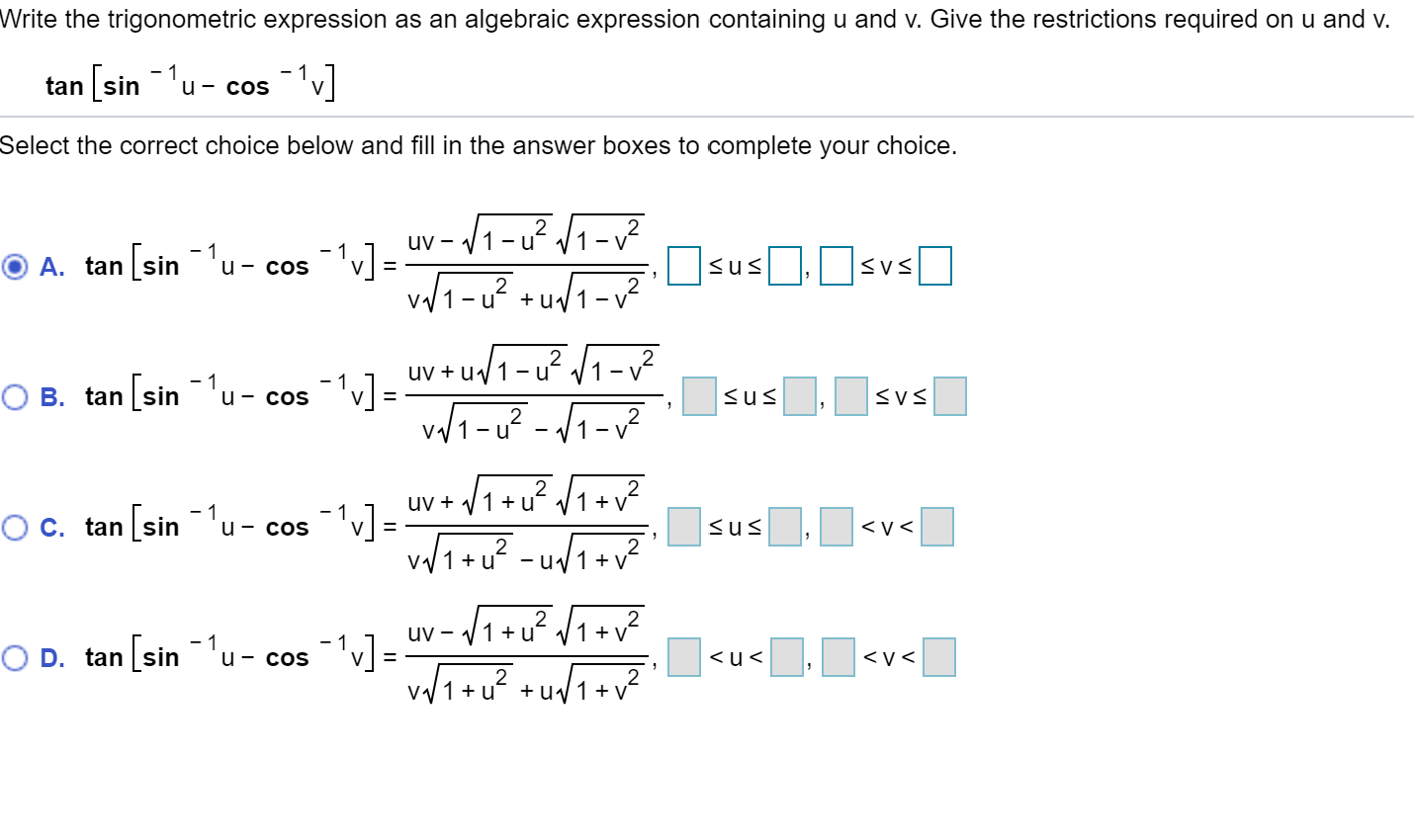 Solved Write the trigonometric expression as an algebraic  Chegg.com