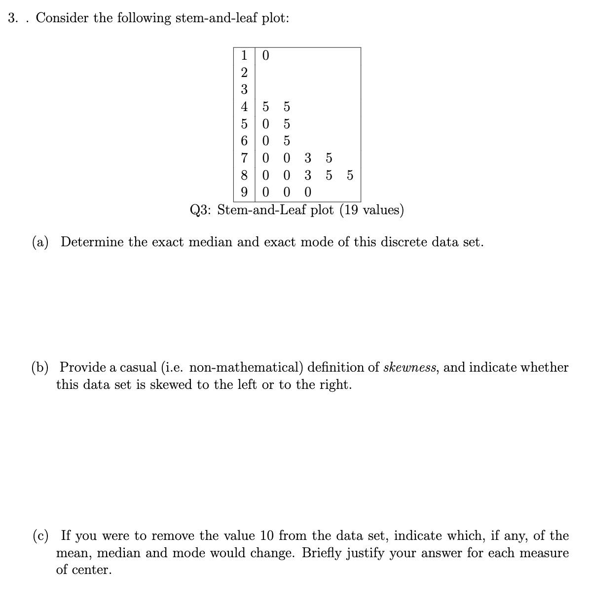 Solved 3 Consider The Following Stem And Leaf Plot 1 Chegg Com
