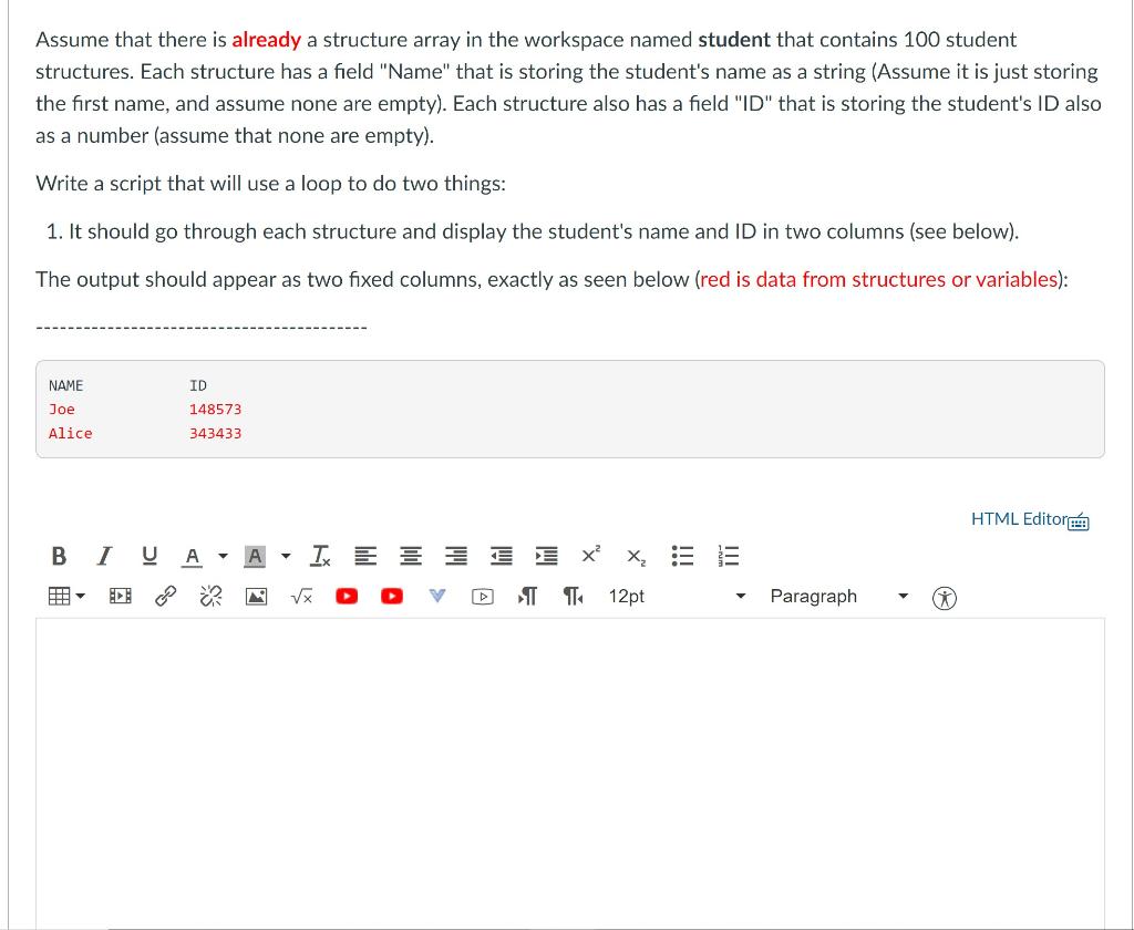 Solved Assume that there is already a structure array in the | Chegg.com