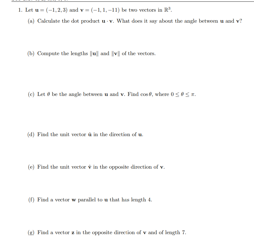 Solved 1 Let U 1 2 3 And V 1 1 11 Be Two Vectors Chegg Com