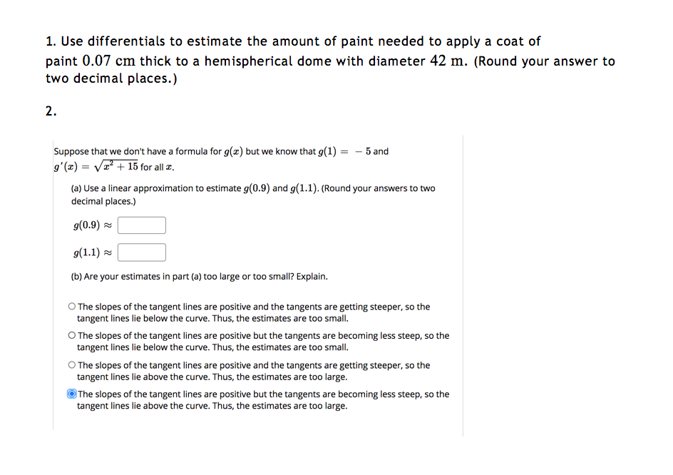 Solved 1. Use differentials to estimate the amount of paint