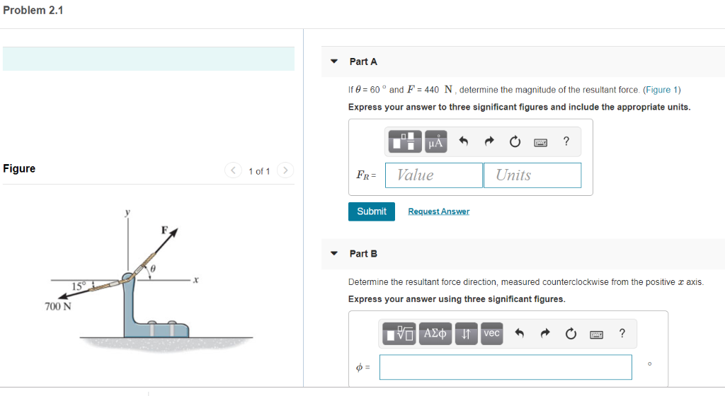 Solved Problem 2.1 Part A 60° and F = 440 N determine the | Chegg.com