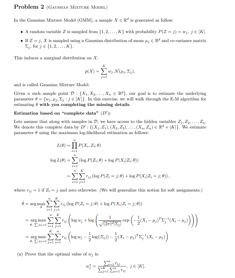 Problem 2 (GAUSSIAN MIXTURE MODEL) In the Gaussian | Chegg.com