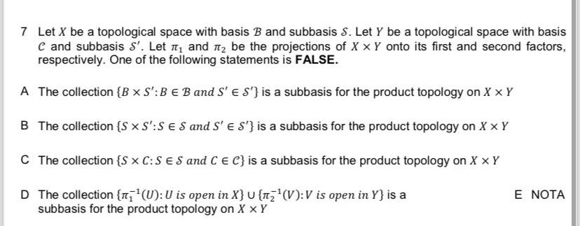 Solved 7 ﻿Let X ﻿be A Topological Space With Basis B ﻿and | Chegg.com