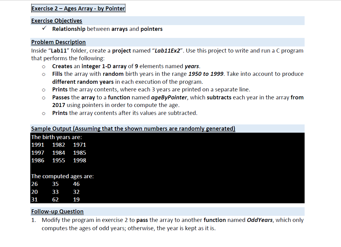 Solved Exercise 2 - Ages Array - by Pointer Exercise | Chegg.com