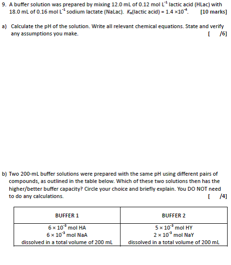 Solved 9. A buffer solution was prepared by mixing 12.0 mL | Chegg.com