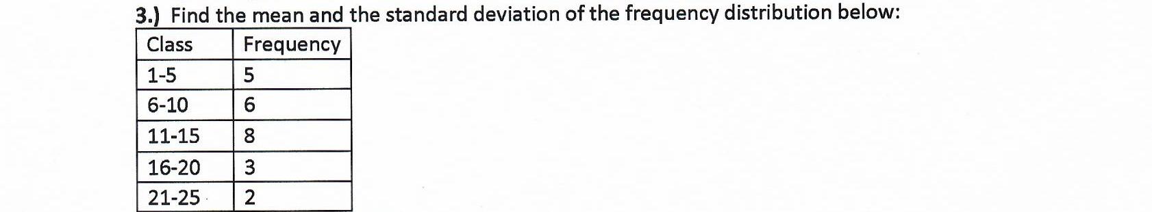 Solved 3.) Find the mean and the standard deviation of the | Chegg.com