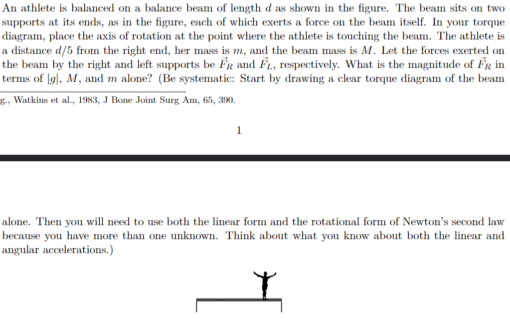 Solved An athlete is balanced on a balance beam of length d | Chegg.com