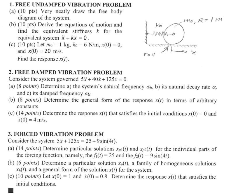 Solved R=1m 1. FREE UNDAMPED VIBRATION PROBLEM (a) (10 Pts) | Chegg.com