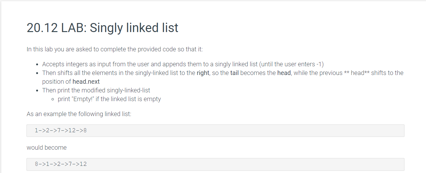 Solved 20.12 LAB: Singly linked list In this lab you are | Chegg.com