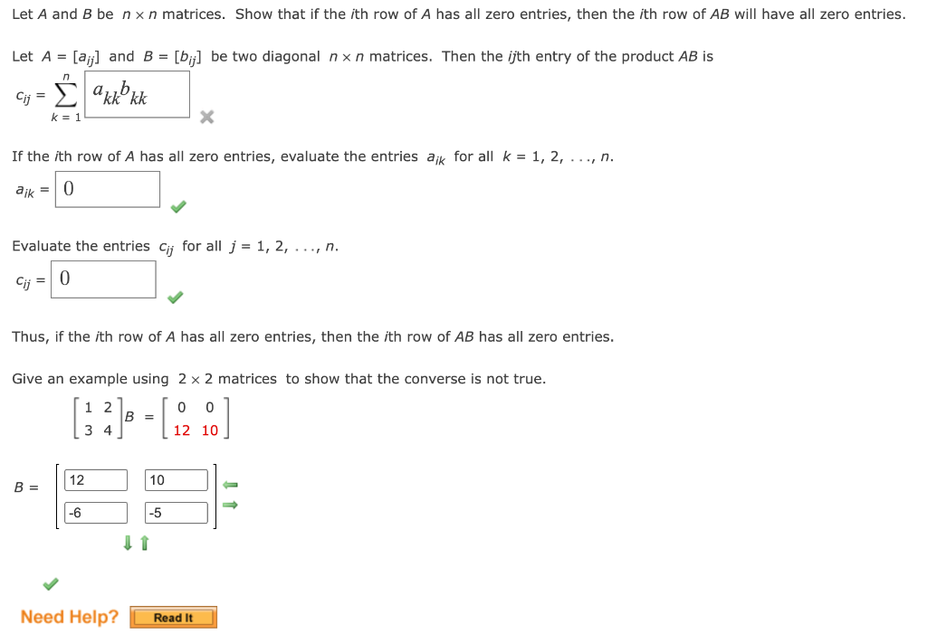 Solved Let A And B Be Nxn Matrices. Show That If The Ith Row | Chegg.com