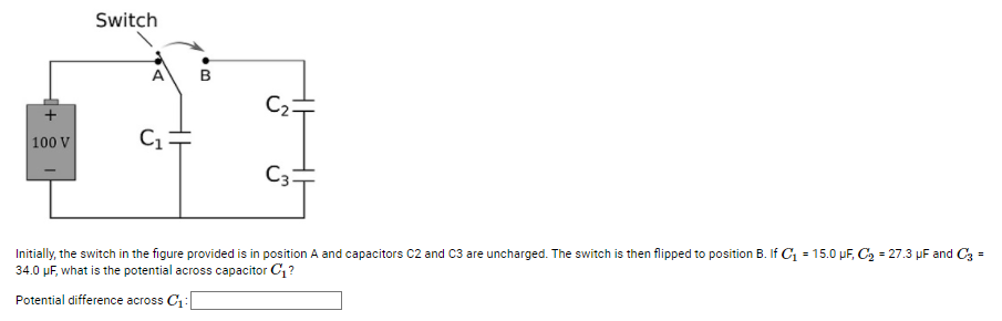 Solved Switch A A B 100 v C- ci C3- = Initially, the switch | Chegg.com