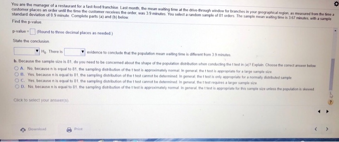 Solved You are the manager of a restaurant for a fast random | Chegg.com
