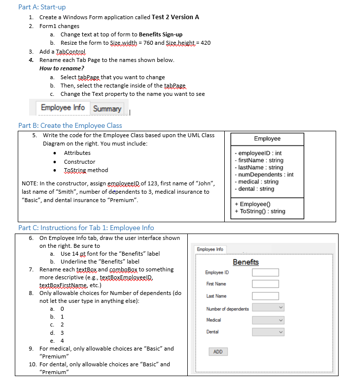 Part A: Start-up 1. Create a Windows Form application | Chegg.com