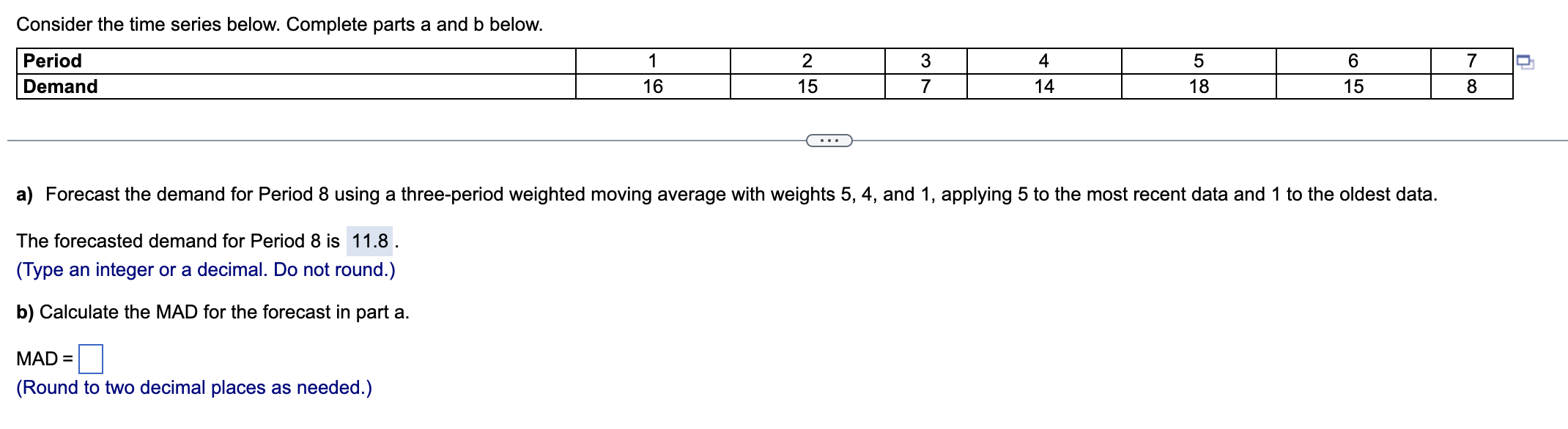 Solved Consider the time series below. Complete parts a and | Chegg.com