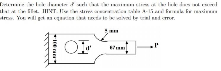 Solved Determine The Hole Diameter D' Such That The Maximum | Chegg.com