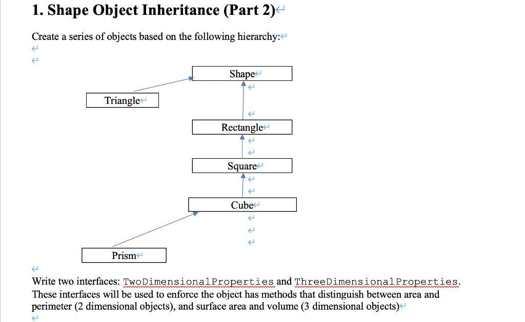 Solved 1. Shape Object Inheritance (Part 2) Create a series | Chegg.com