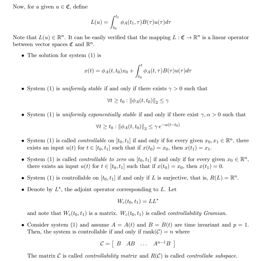 A Quick Review Consider The Time Varying Continuo Chegg Com