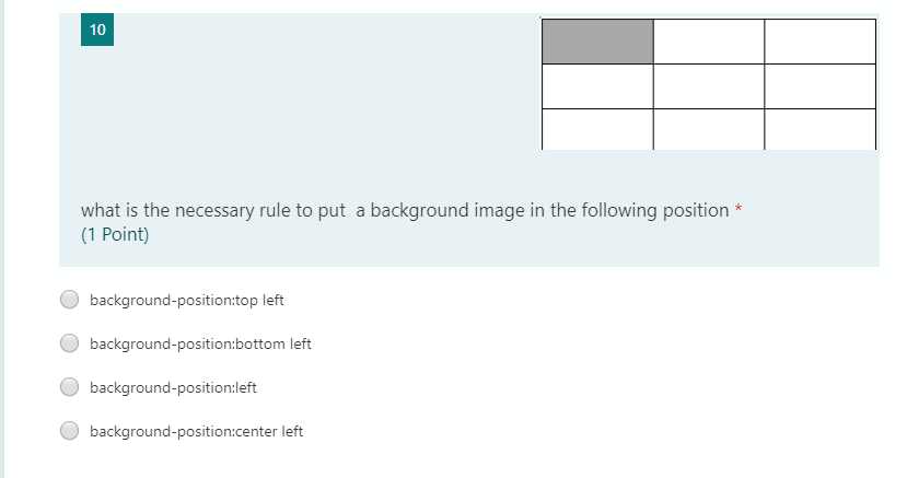 Solved 10 what the necessary rule to put a background | Chegg.com
