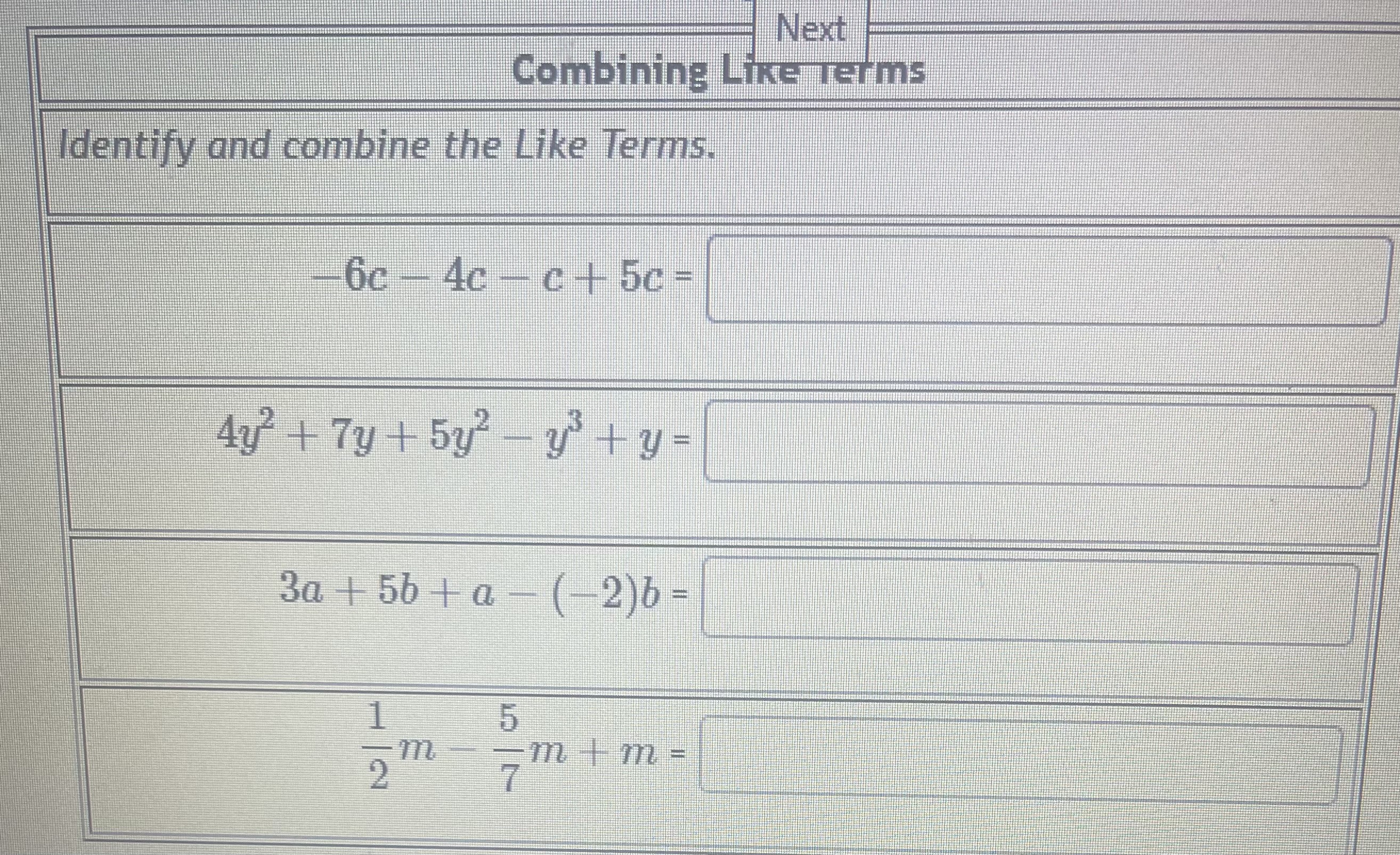 Solved Identify And Combine The Like Terms. −6c−4c−c+5c= | Chegg.com