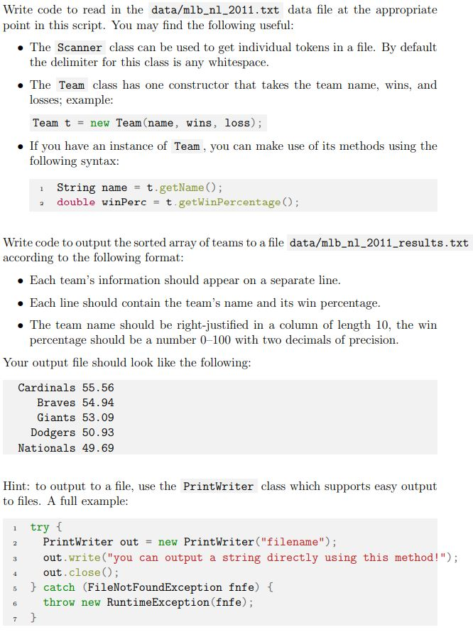 Solved Open the Team.java and Baseball.java files. The Team | Chegg.com